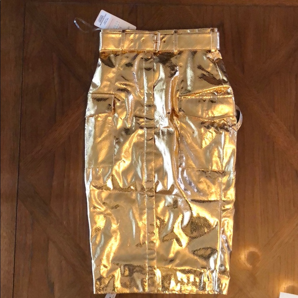 House of CB Kassiana Gold Vegan Leather Skirt